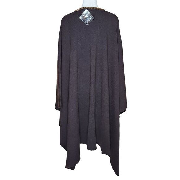 Marina Rinaldi Brown 100% Lana Wool Cape Poncho Beaded Trim Button Front M/12-14 - Picture 4 of 9